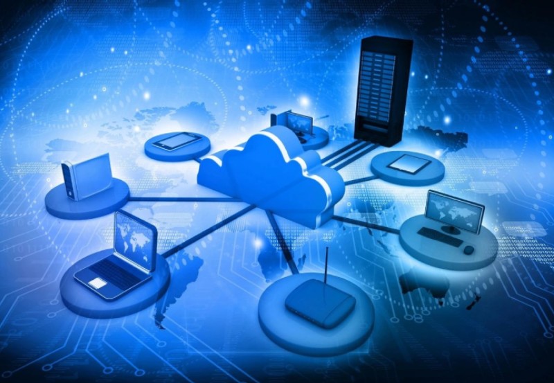 Cloud Computing Concept on Blue Background